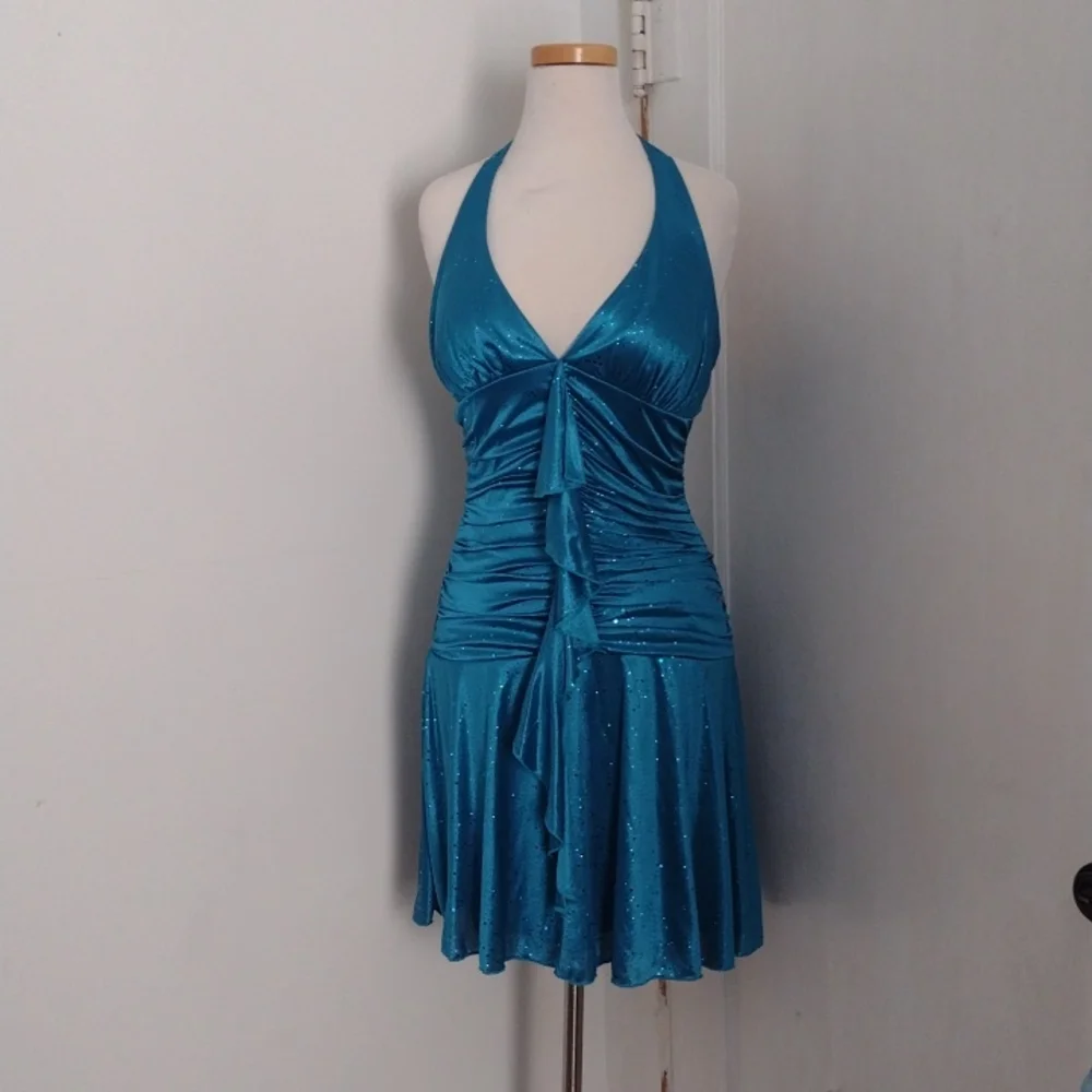 blue strapless maternity dress Momyknows Blue Bandeau Strapless Ruffle Falbala Draped Big Swing Elegant Maternity Baby Shower Maxi Dress Blue / S main image 1